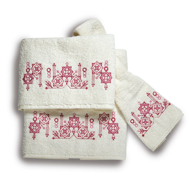 Σετ Πετσέτες 3τμχ Βαμβακερές Squares Pink SB HOME (Ύφασμα: Βαμβάκι 100%, Χρώμα: Εκρού , Μέγεθος: Σετ) - Sb home - 5206864062016